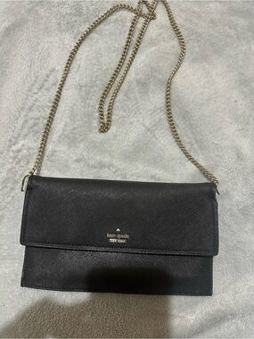 kate spade Black Leather Crossbody with Gold Chain Strap